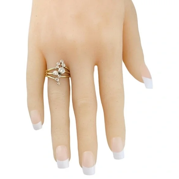 10k yellow & white two tone gold diamond bubble bypass ring 6.5 - Picture 7 of 8